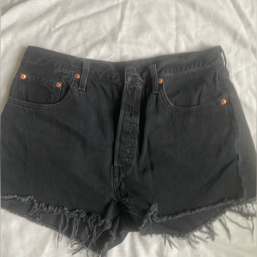 Levi's Black Frayed Hem Denim Shorts